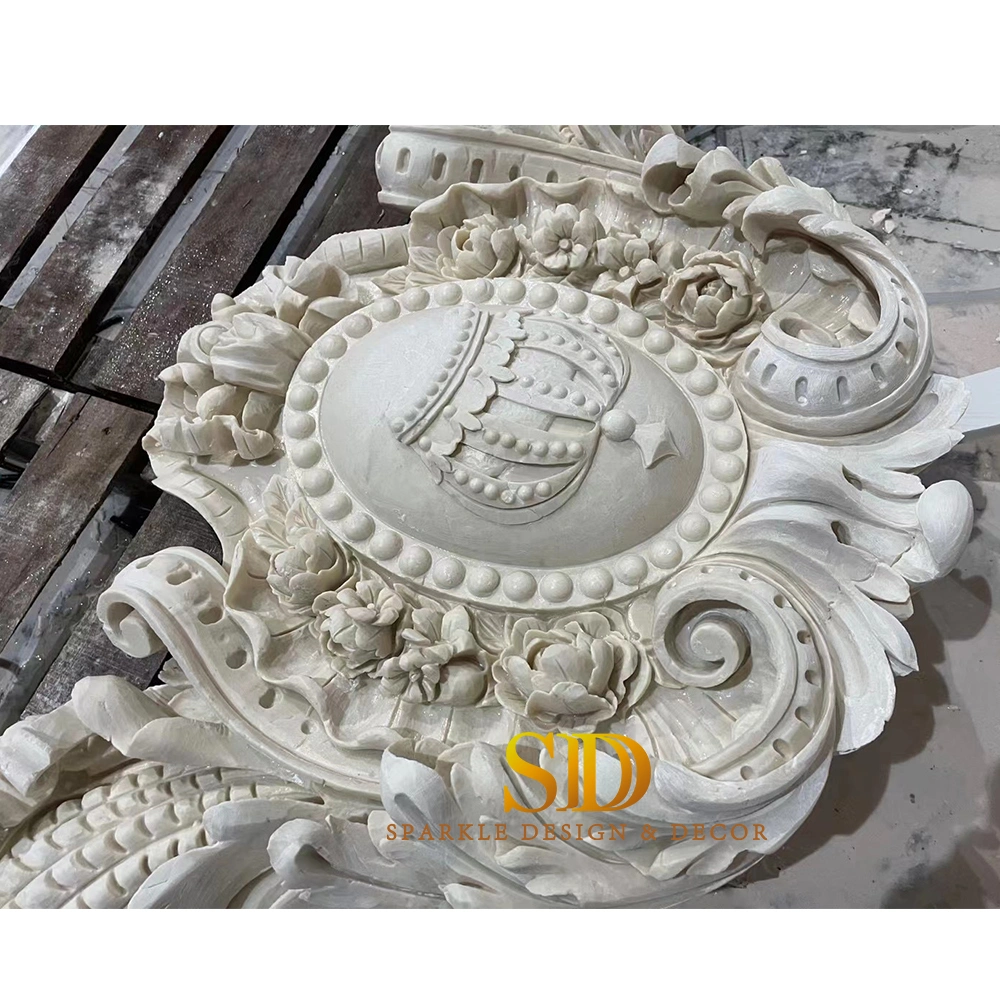 Exquisite Vivid European Marble Carving Design Beige Marble Flower Relief Wall Art Panel for Villa Palace Decoration