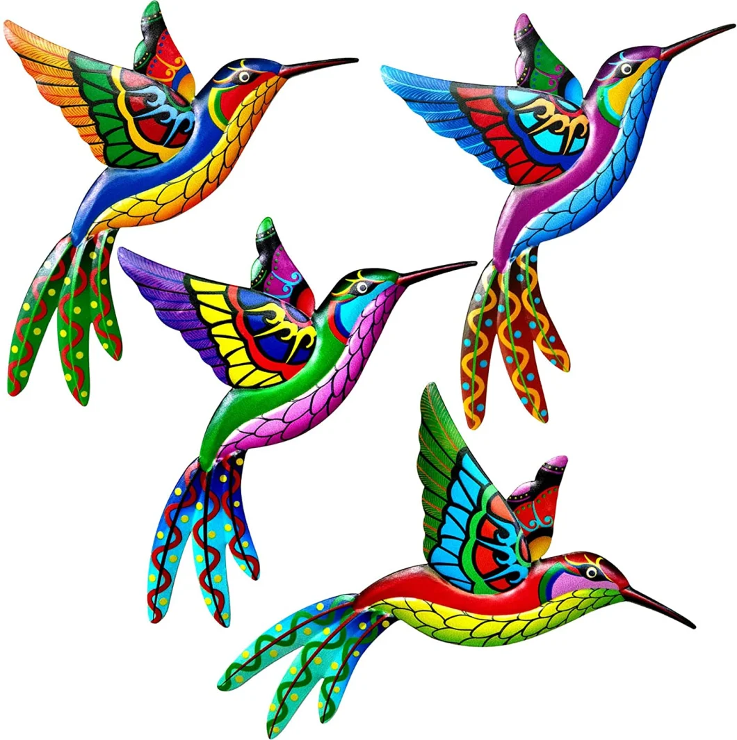 4pack Metal Colorful Hummingbird Wall Art Decorative Birds