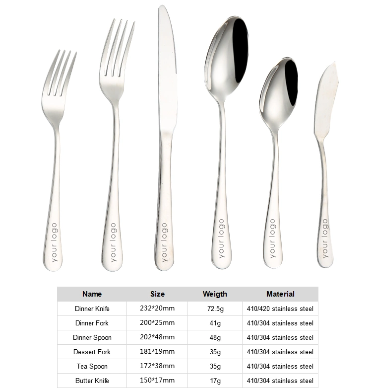 Daoqi Flatware OEM Mirror Silver Cheap Flatware Stainless Cutlery Silverware Set for Restaurant/Hotel/Canteen/Dining Room