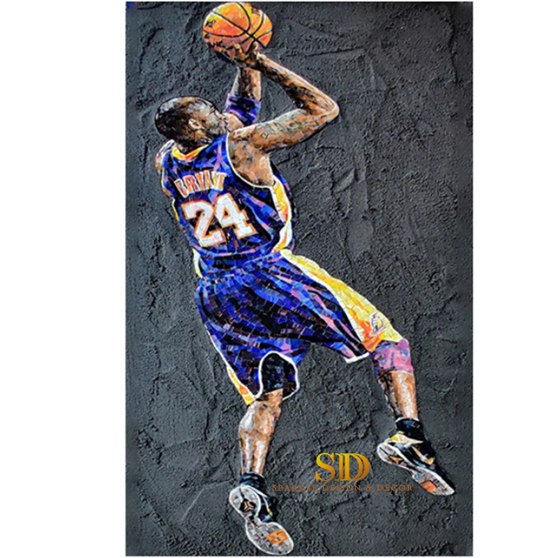 China Factory Custom Made Kobe Bryan Mosaic Portrait Glass Mosaic Art Mural for Sale