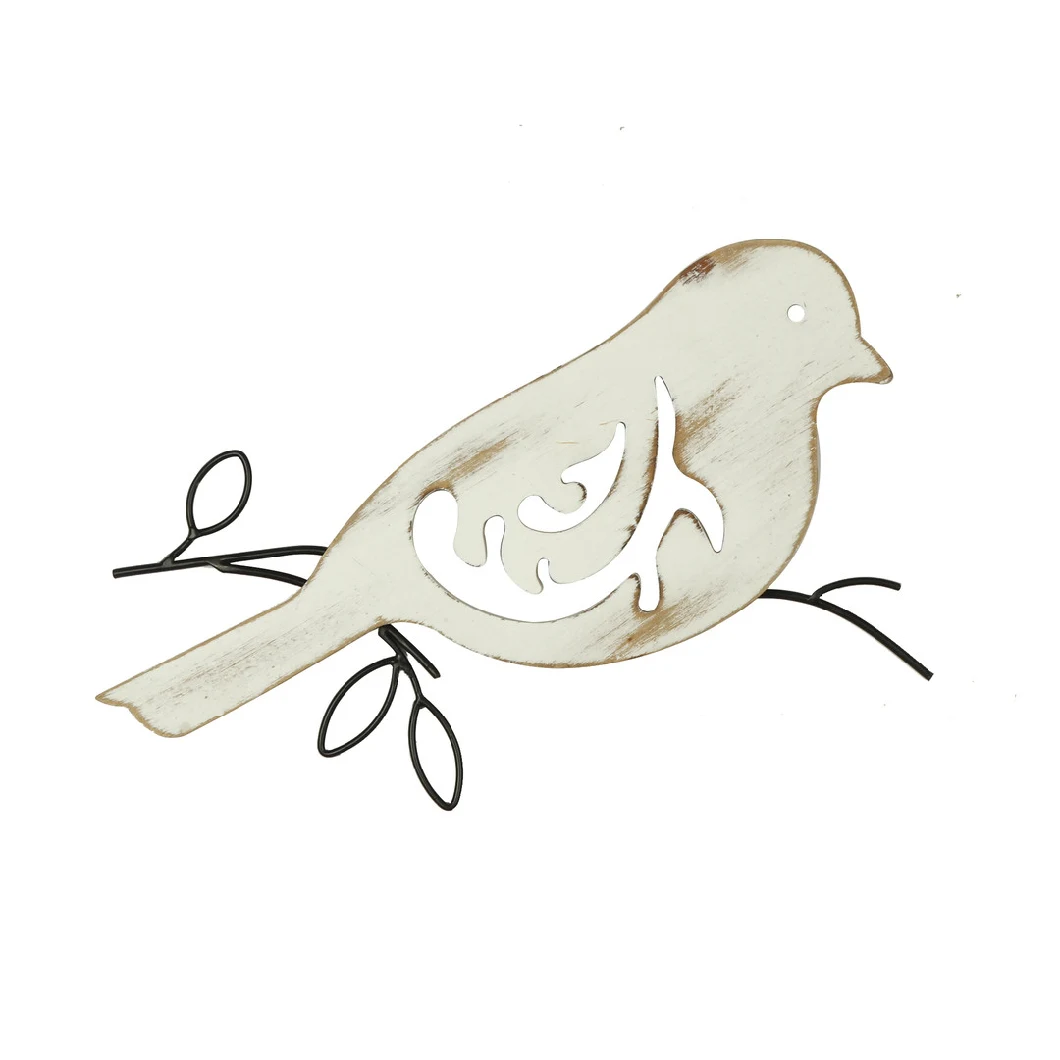 Bedroom Living Room Pendant, Garden Decor Arts Antique White Bird Wooden & Metal Wall Arts