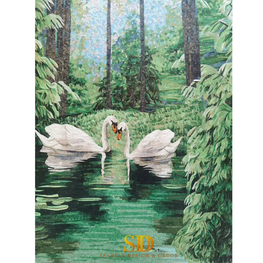 Stained Glass Mosaic Mural Glass Mosaic Artwork Glass Mosaic Swan Murals for Wall Decoration