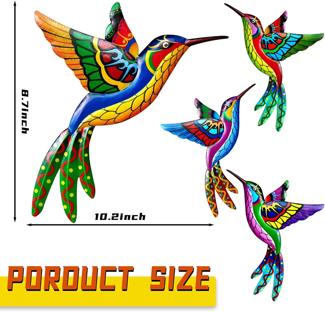 4pack Metal Colorful Hummingbird Wall Art Decorative Birds