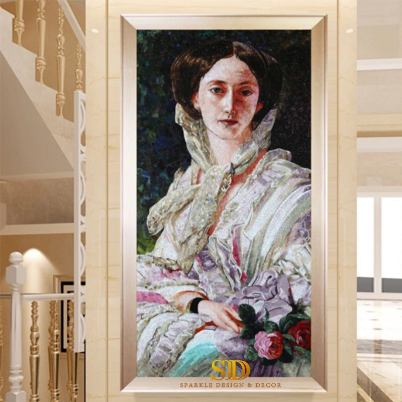 Master Mosaic Artwork for Wall Decor Hand Made Glass Mosaic Pattern Portrait of Lady for Sale