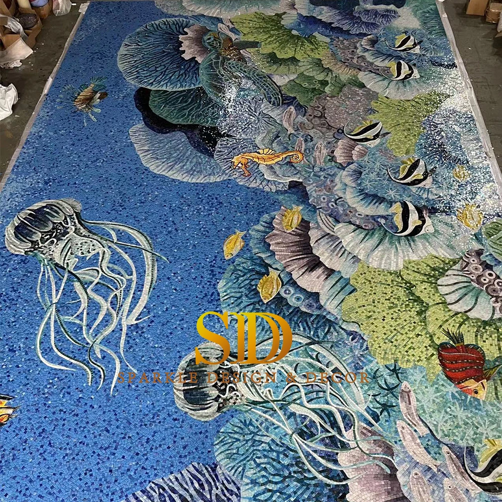 Large Piece Wonderful Colorful Underwater World Mosaic Mural Customized Glass Mosaic Patterns for Sale