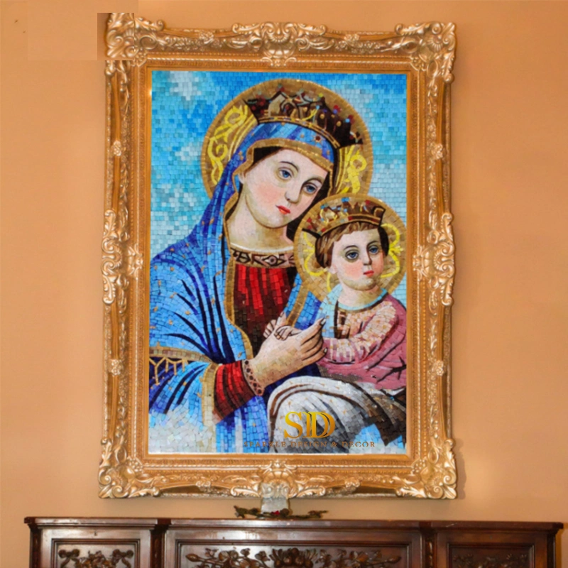 Master Glass Mosaic Artwork Religious Christian Glass Mosaic Murals with Frame for Wall Decoration