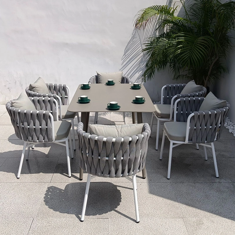 Outdoor Aluminum Frame Coffee Table Rope Chairs Set