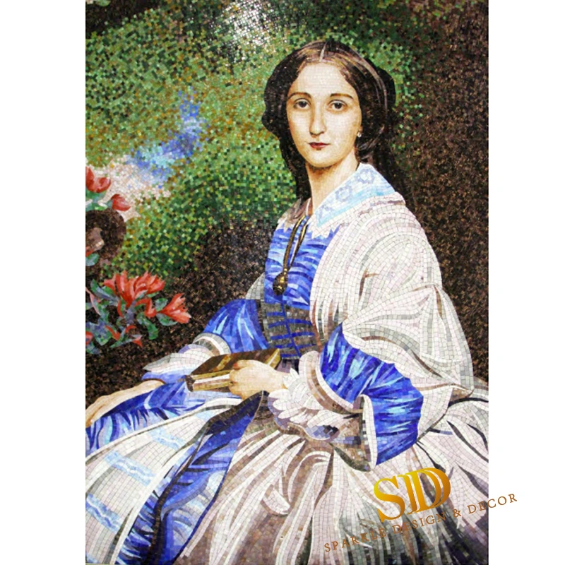 Customized Beautiful Lady Mural Art Work Glass Mosaic Pattern for Wall Decor