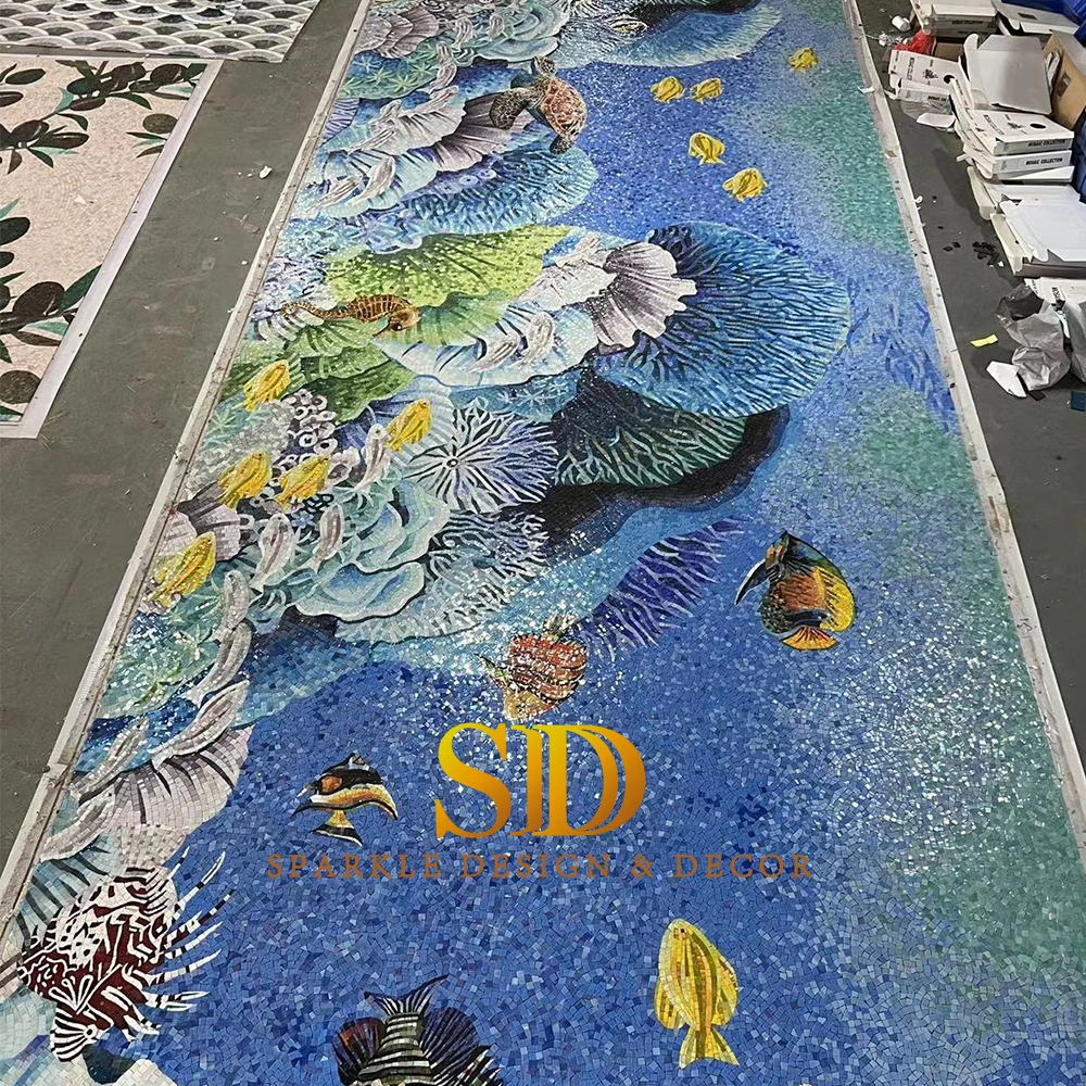 Large Piece Wonderful Colorful Underwater World Mosaic Mural Customized Glass Mosaic Patterns for Sale