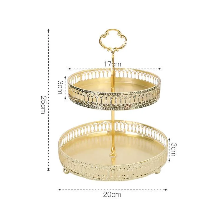 Top1 Gold Round 2 Tiers Decorative Metal Vanity Tray for Home Decor